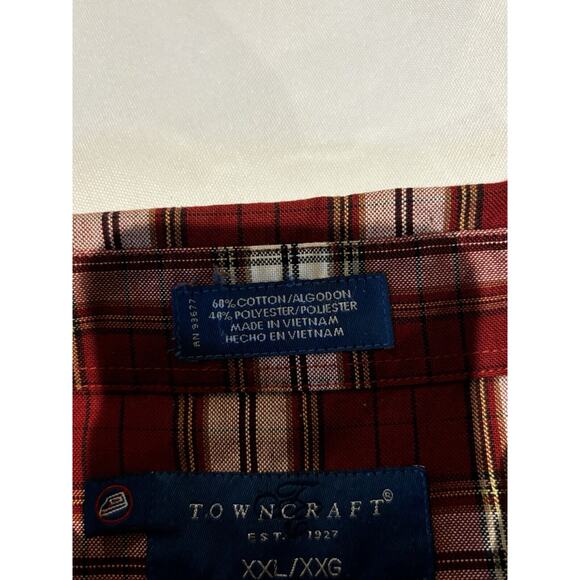 Towncraft‎ Shirt Xxl Long Sleeve Red Plaid Wrinkle Free Button Holiday workwear - Picture 7 of 7